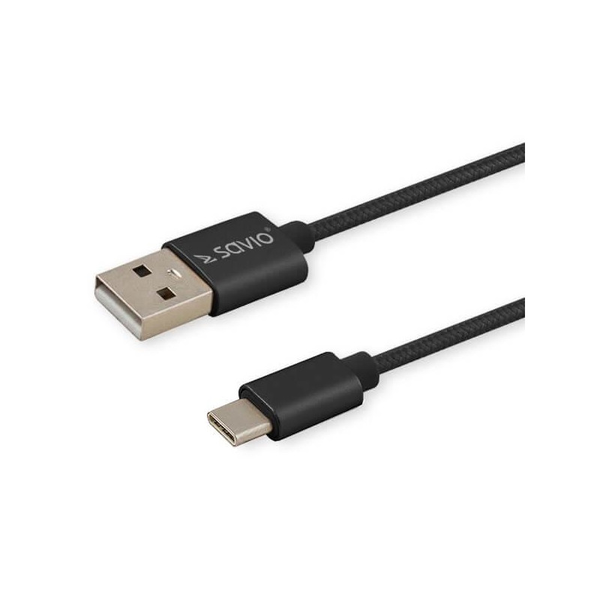 SAVIO USB-C apa - USB 2.0-A apa Adat- és töltőkábel 2m - Fekete