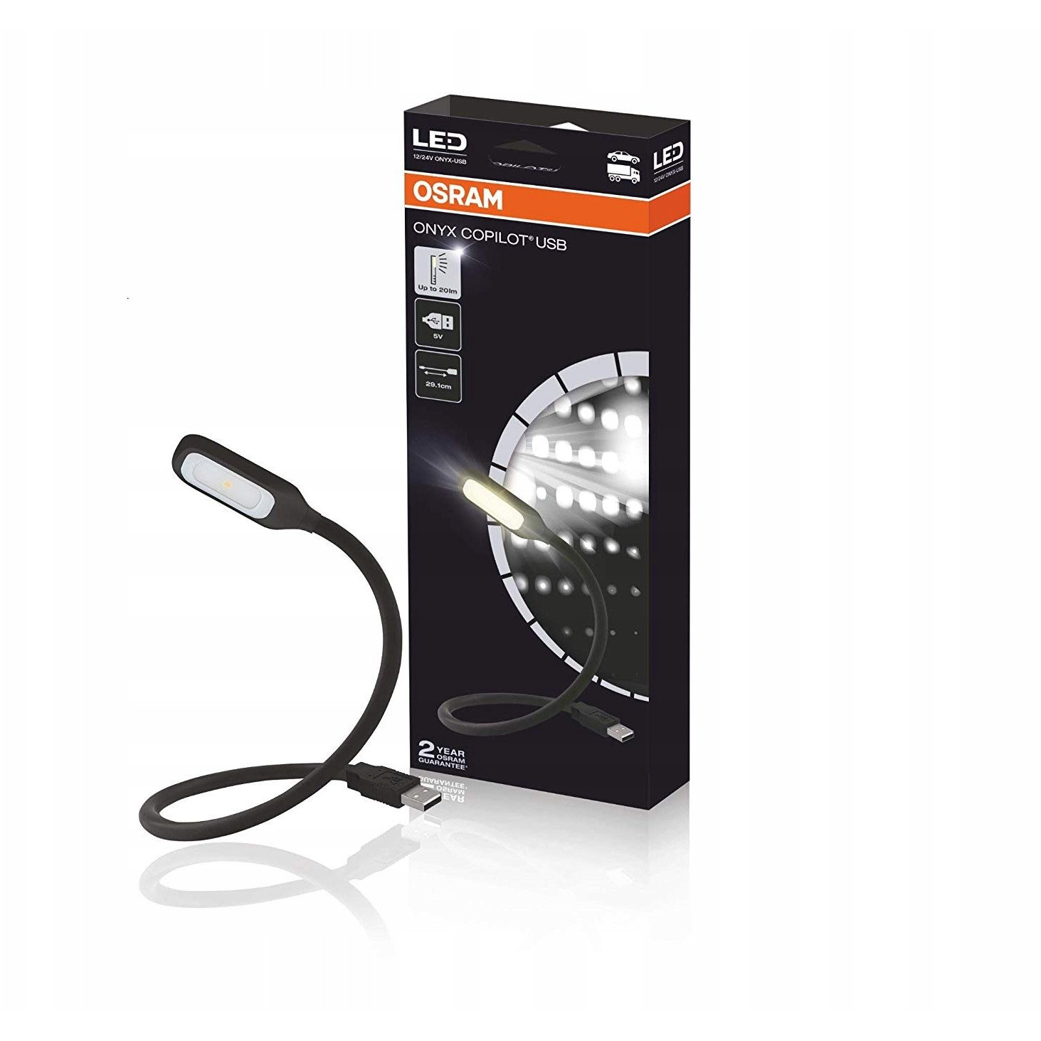 OSRAM Olvasólámpa, LED-es beltéri lámpa ONYX-USB ONYX COPILOT® USB LED 5 V (H x Sz x Ma) 460 x 9 x 25 mm Hajlítható nyak, Forgatható, Forgatható (ONYX-USB)