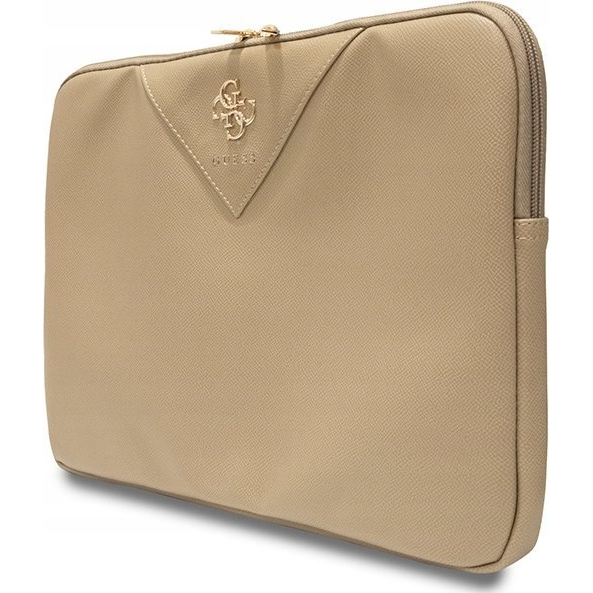 Husa laptop Guess ZIP Leather Triangle, piele eco, auriu, 26x34x2.5cm