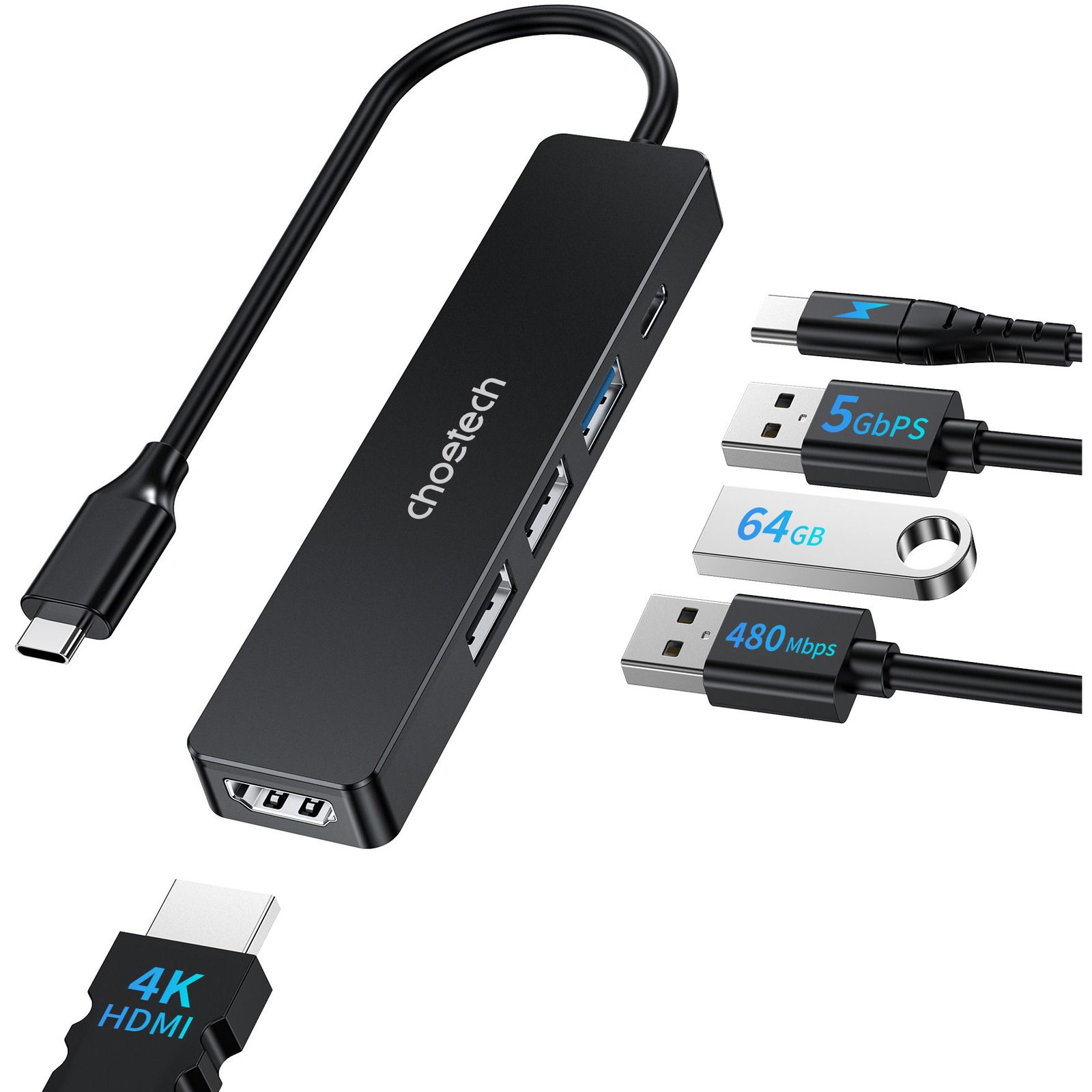 Choetech 5 in1 Type-C to HDMI HUB adapter (HUB-M80)