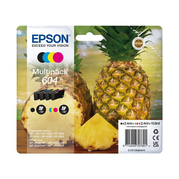 Pachet multiplu de cartușe de cerneală Epson 604, 4 bucăți, performanță standard CMYK
