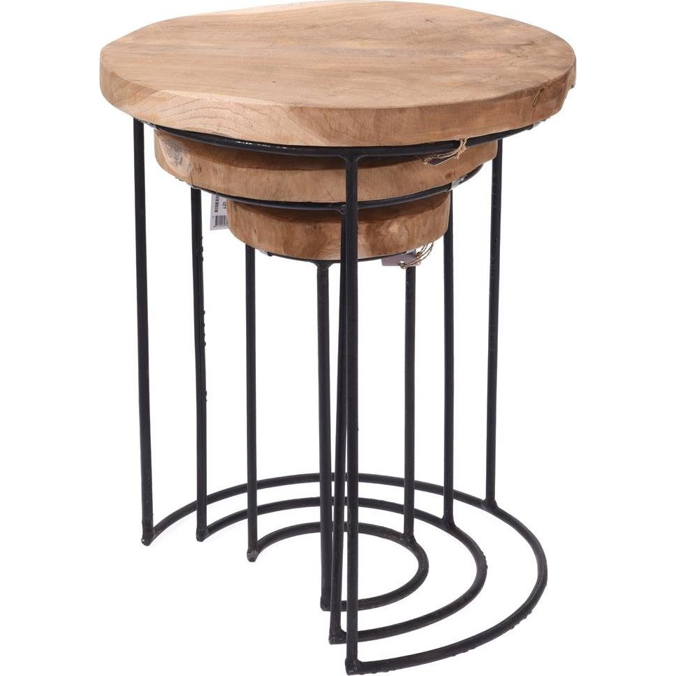 H&S Collection 3 db tíkfa és fém kisasztal (424185)