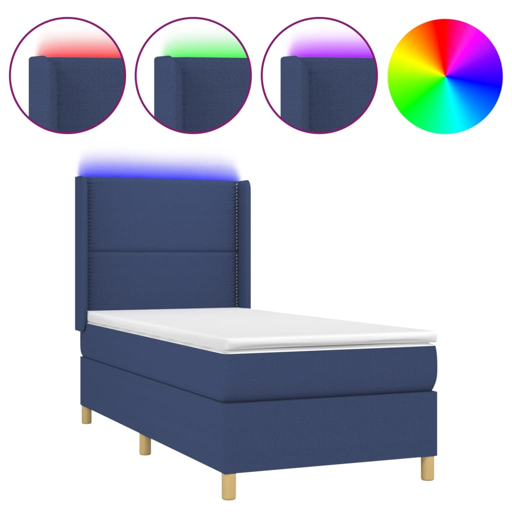 kék szövet rugós és LED-es ágy matraccal 100x200 cm (3138779)