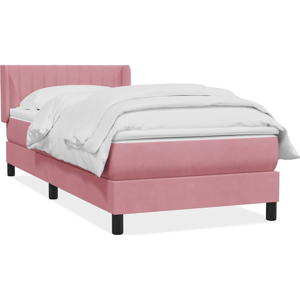 rózsaszín bársony rugós ágy matraccal 90x220 cm (3318314)