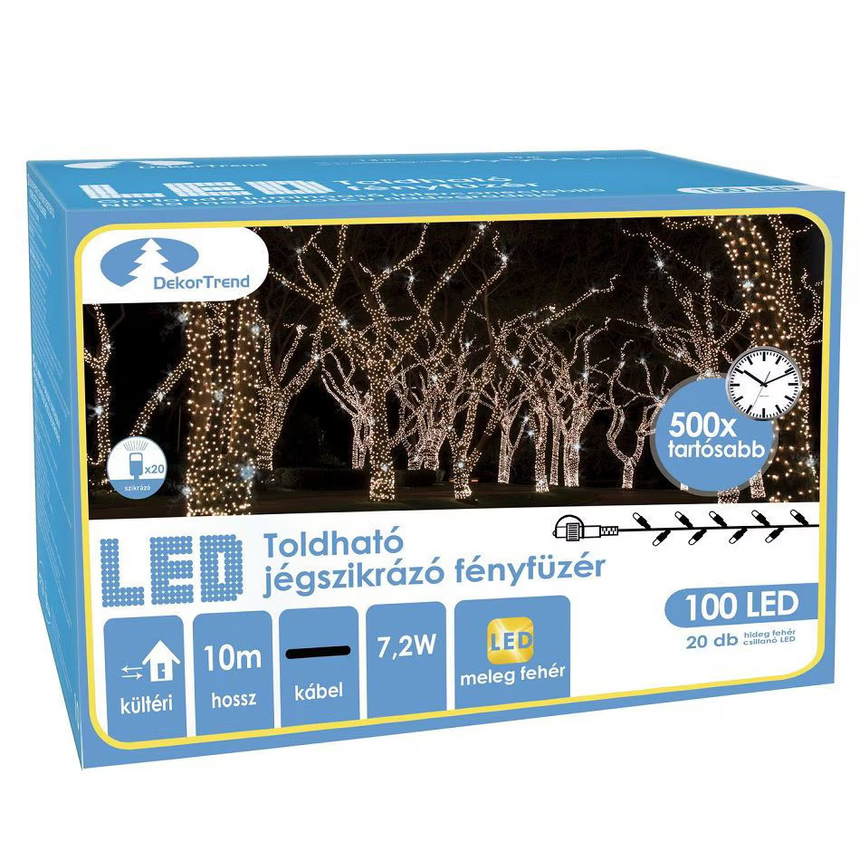 Dekortrend Kontakt LED Spark Kültéri Beltéri fényfüzér 10m - Meleg és hideg fehér (KDK 211)