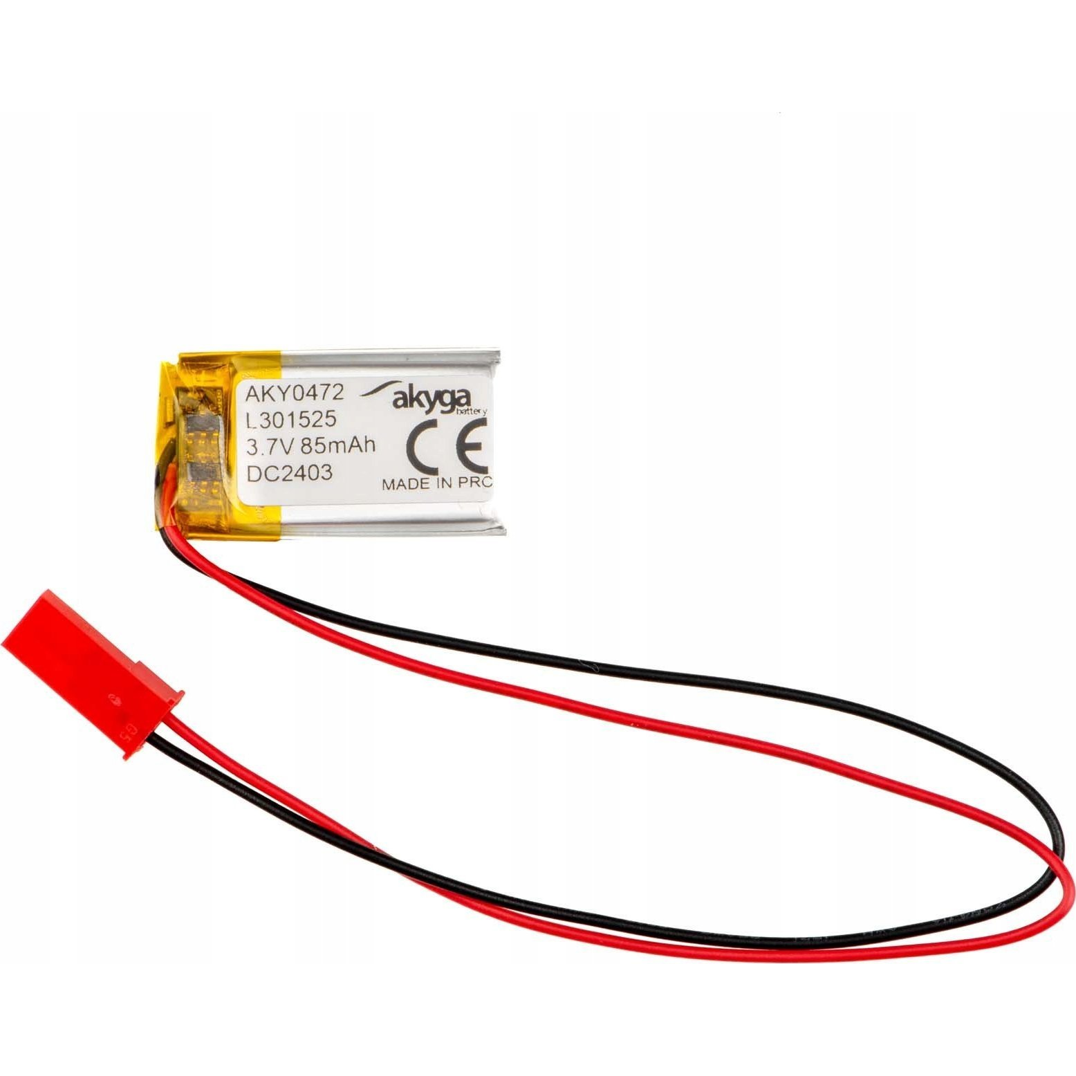 Lithium Polymer Battery Akyga AKY0472 LP301525 Li-Po 3.7V / 85mAh PCM JST 2.54 2-Pin Connector 150mm (AKY0472)