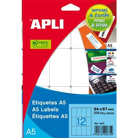 APLI 8x12 mm etikett, kerekített sarkú, A5 hordozón 3375 darab (LCA1857) (LCA1857)