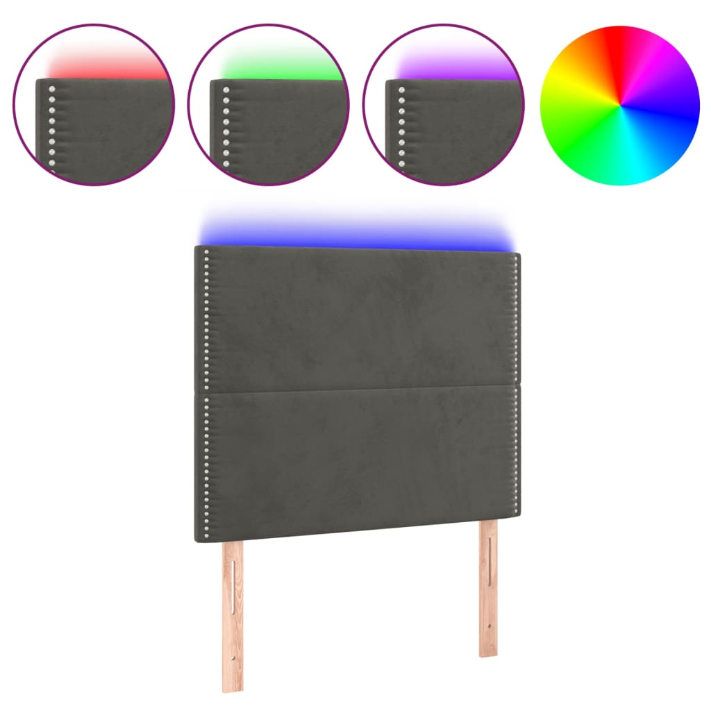 sötétszürke bársony LED-es fejtámla 100x5x118/128 cm (3122327)