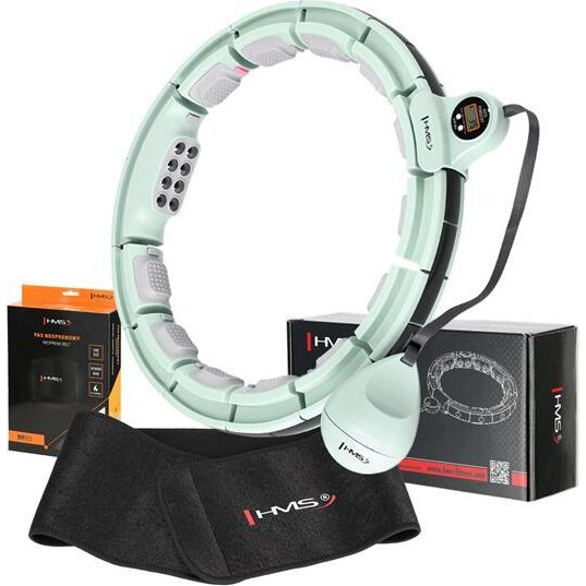 Juego De Aro Hula Magnético Verde Hhm13 Con Contador Hms + Cinturón Adelgazador Br163 Negro