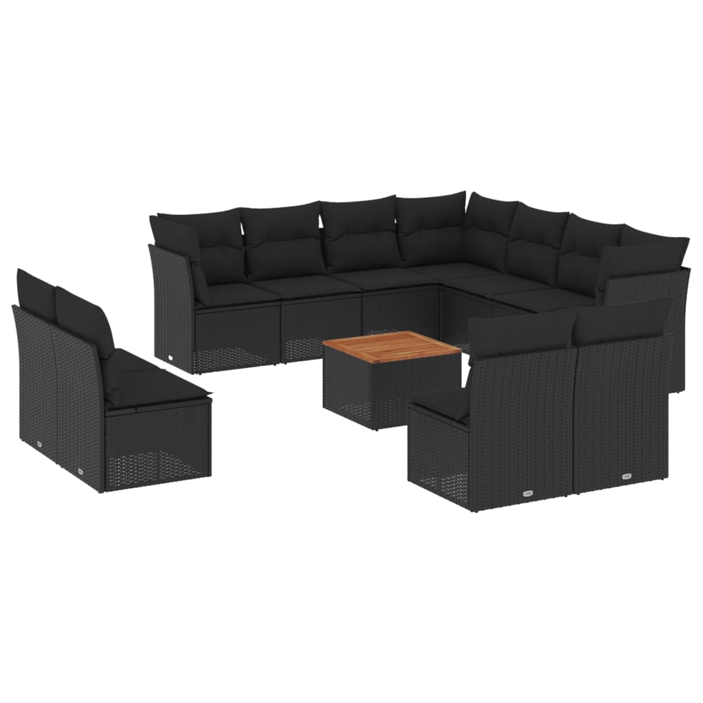 12 részes fekete polyrattan kerti ülőgarnitúra párnákkal (3256034)