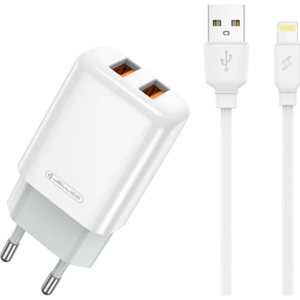 Ładowarka nemo Ładowarka Sieciowa 2x USB 2.4A + Kabel USB - Lightning Jellico EU02 biały