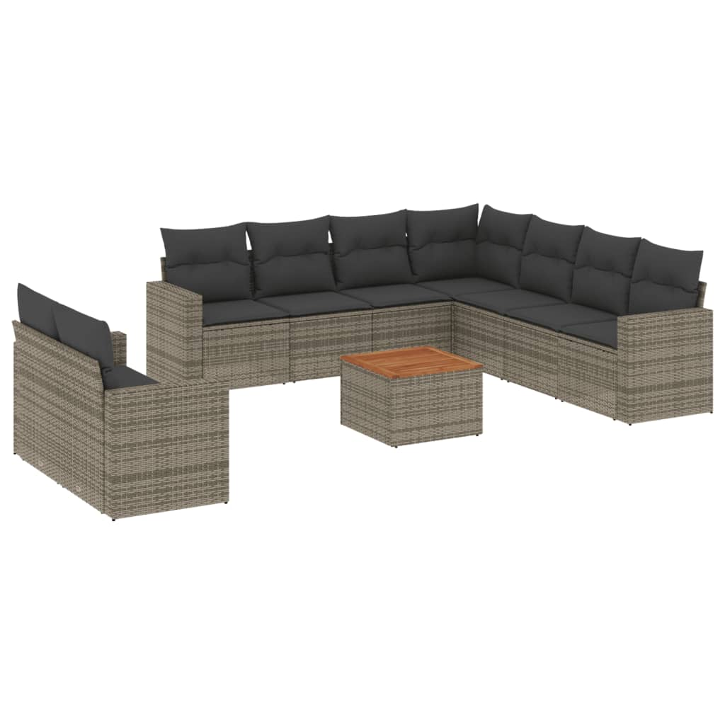 10 részes szürke polyrattan kerti ülőgarnitúra párnákkal (3224191)