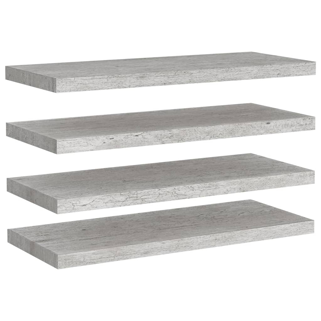 4 db betonszürke MDF lebegő fali polc 80 x 23,5 x 3,8 cm (326602)
