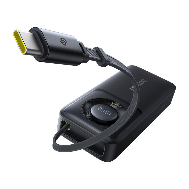Baseus OS Free2Pull Powerbank Beépített kábellel USB-C + Type-C / 10000mAh 30W - Fekete (P10073701123-00)