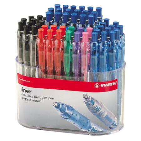 Stabilo Liner 308 nyomógombos golyóstoll display 0,38mm / vegyes szín 55 db (308F55)