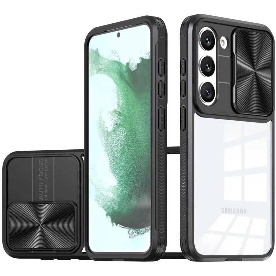 Samsung Galaxy A25 5G SM-A256B, Műanyag hátlap + szilikon keret, átlátszó akril hátlap, kamera védelem, Wooze Trendy, fekete (TS4137)