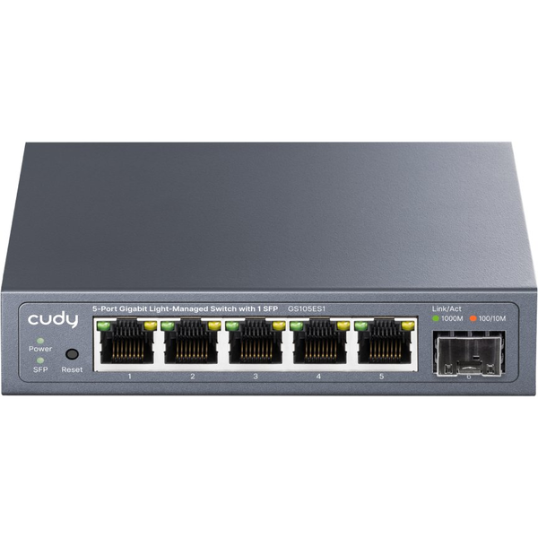 Cudy 5-Port Gigabit Easy-Managed Switch with 1 SFP, GS105ES1 1.0 L2 Gigabit Ethernet (10/100/1000) Zwart