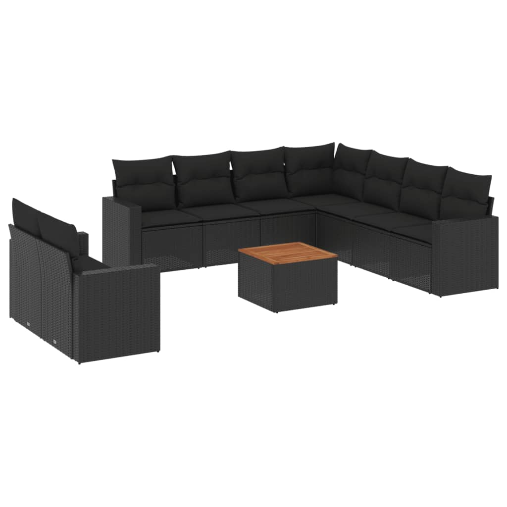 10 részes fekete polyrattan kerti ülőgarnitúra párnákkal (3224186)