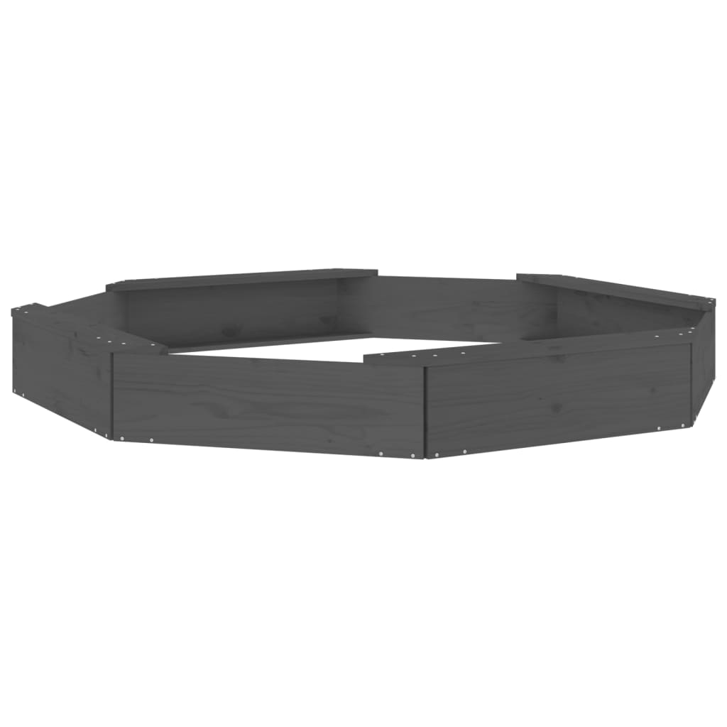 szürke nyolcszög alakú tömör fenyőfa homokozó ülésekkel (825018)