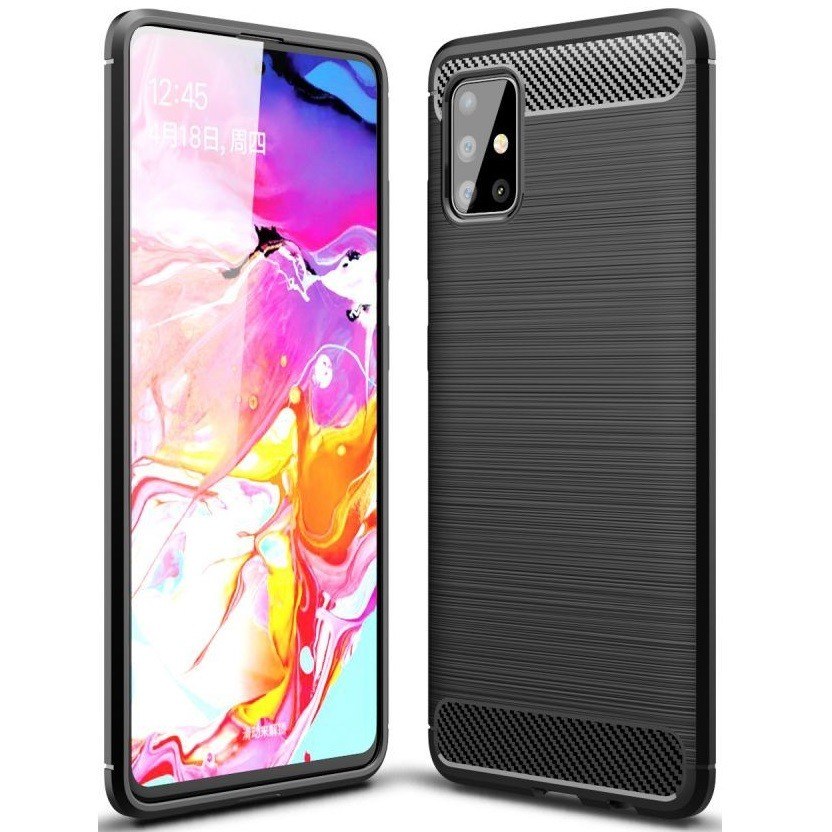 Samsung Galaxy M31s SM-M317F, Szilikon tok, közepesen ütésálló, szálcsiszolt, karbon minta, fekete (92817)
