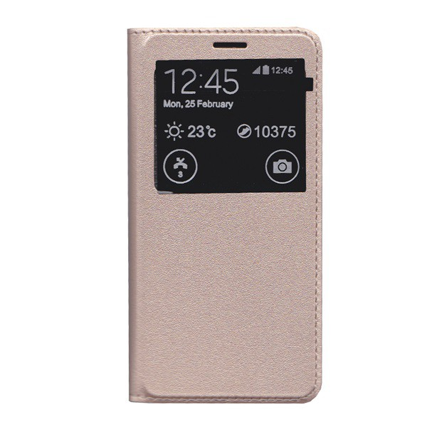 Tok álló, bőr hatású (FLIP, oldalra nyíló, S-View Cover) ARANY [Samsung Galaxy A3 (2016) SM-A310F] (5996457628261)