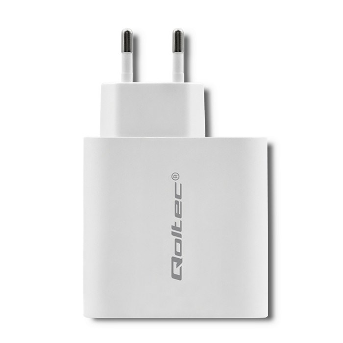 Qoltec 51715 USB-A / USB-C Hálózati töltő - Fehér (63W) (51715)