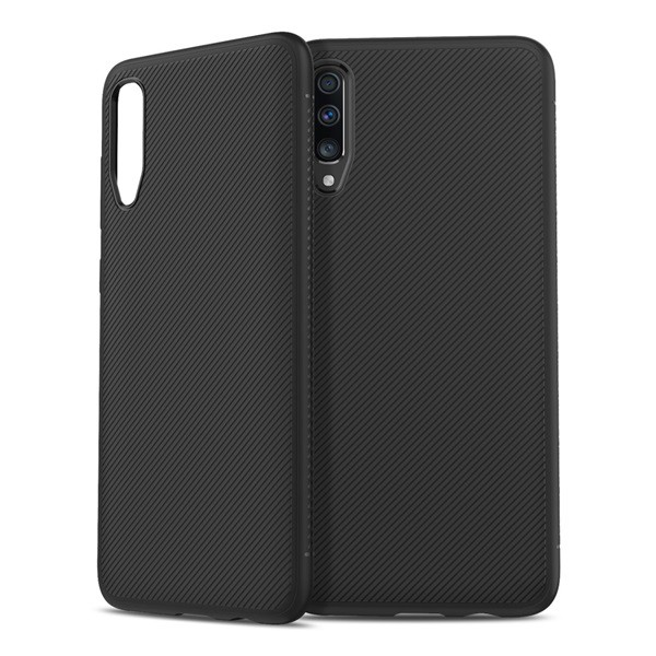 Szilikon telefonvédő (közepesen ütésálló, csíkos minta) FEKETE [Samsung Galaxy A70 (SM-A705F)]