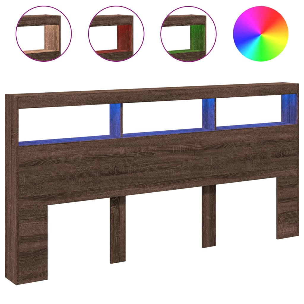 barna tölgy színű áthidalószekrény LED-ekkel 200 x 17 x 102 cm (839223)