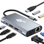 TB HUB Adaptér USB C 8v1 HDMIx2 USB VGA RJ45 PD