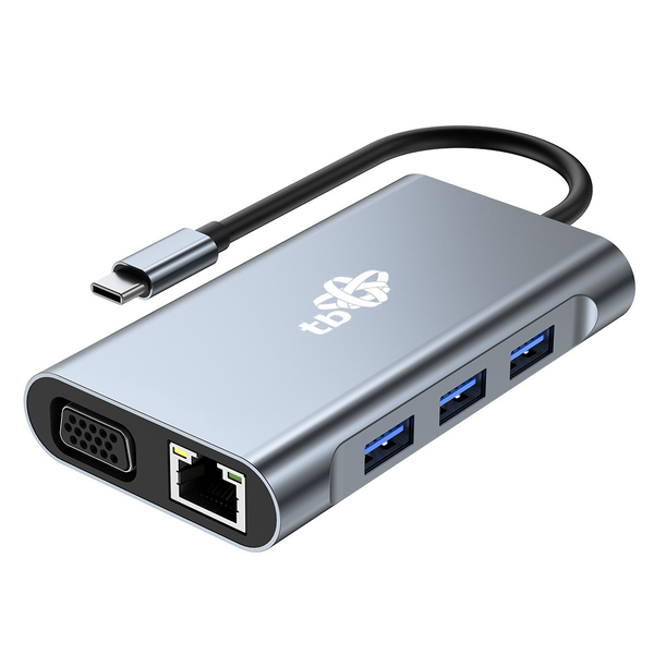TB HUB Adaptér USB C 8v1 HDMIx2 USB VGA RJ45 PD