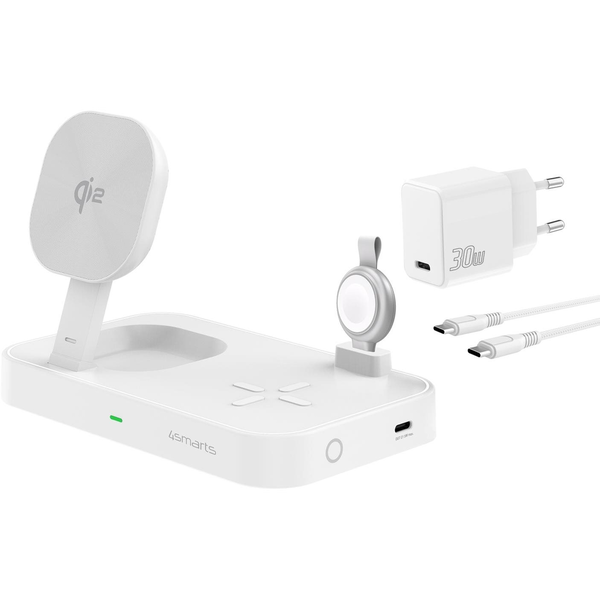 4smarts Qi2 Charging Station Trident with MFi Fast Charger for Apple Watch white