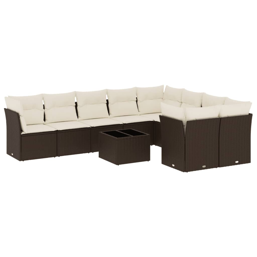 10 részes barna polyrattan kerti ülőgarnitúra párnákkal (3218183)