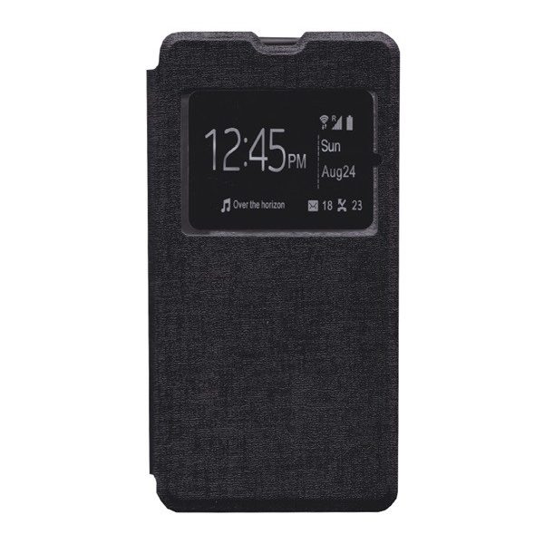 Tok álló, bőr hatású (FLIP, oldalra nyíló, S-View Cover) FEKETE [Sony Xperia M5 (E5653)] (5996457596775)