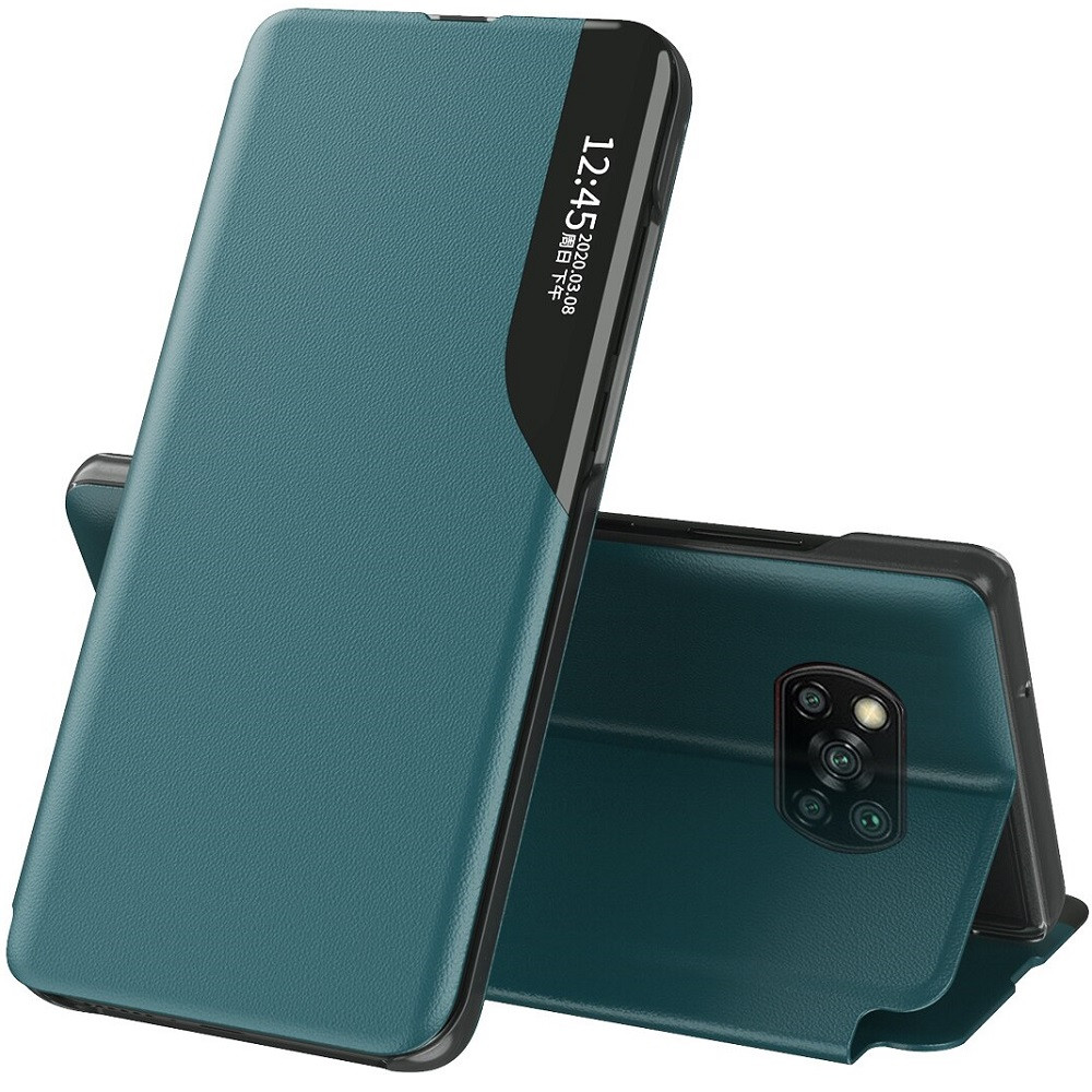 Samsung Galaxy A22 5G SM-A226B, Oldalra nyíló tok, stand, hívás mutatóval, Wooze FashionBook, zöld (102481)
