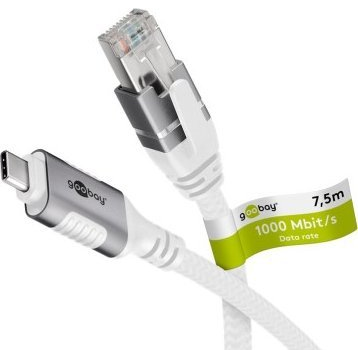 Goobay 74179 USB-C 3.1 apa - RJ45 apa Átalakító Adapter Kábel 7.5m - Fehér (RB74179)