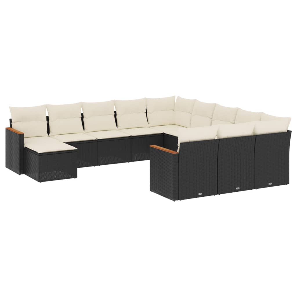 12 részes fekete polyrattan kerti ülőgarnitúra párnákkal (3258983)