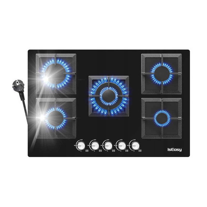 IsEasy MGBG-775S2 Beépíthető 5 zónás Gáz Főzőlap - Fekete (MGBG-775S2)