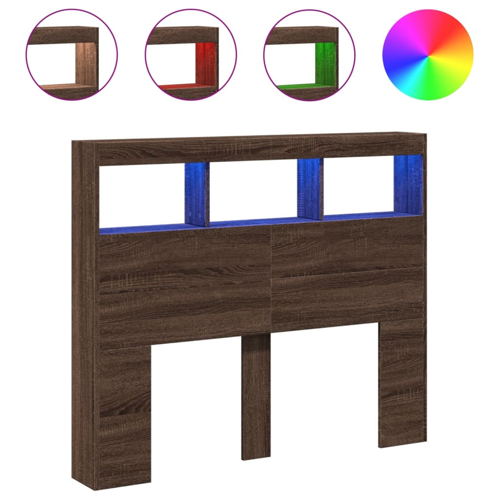 barna tölgy színű áthidalószekrény LED-ekkel 120 x 17 x 102 cm (839195)