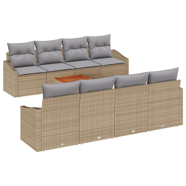 Juego De Sofá De Jardín De 9 Piezas Con Cojines Beige De Poliratán Acacia V9193 Unico / Beige