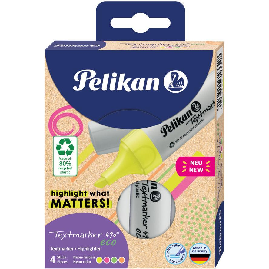 Pelikan Textmarker 490 eco Set aus 4 Neon-Farben im Etui (823326)