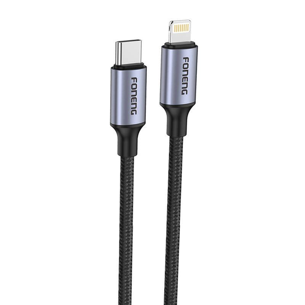 Foneng Pletený kabel s kovovou hlavou USB-C to Lightning F PD20W 1,2m