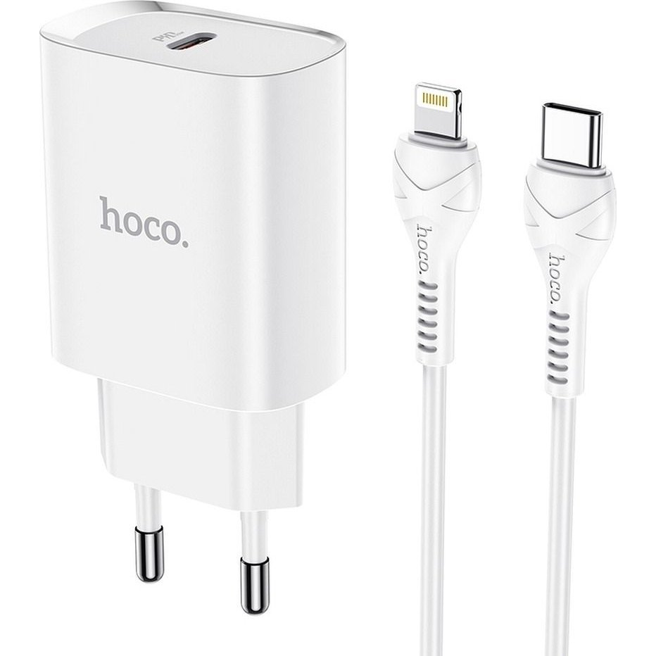 Hoco N14 Hálózati Töltő Type-C Aljzat 20w, Pd Gyorstöltő + Lightning Kábel, Fehér ( )