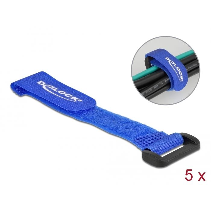 Delock befűzős kábelkötegelő tépőzárral 150c20mm 5db kék (19527) (DE19527)