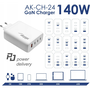Akyga AK-CH-24 USB-s töltőkészülék 140 W Beltér Kimeneti áram (max.) 5 A 3x USB-C®, 1x USB-A Kimenetek száma: 4 x