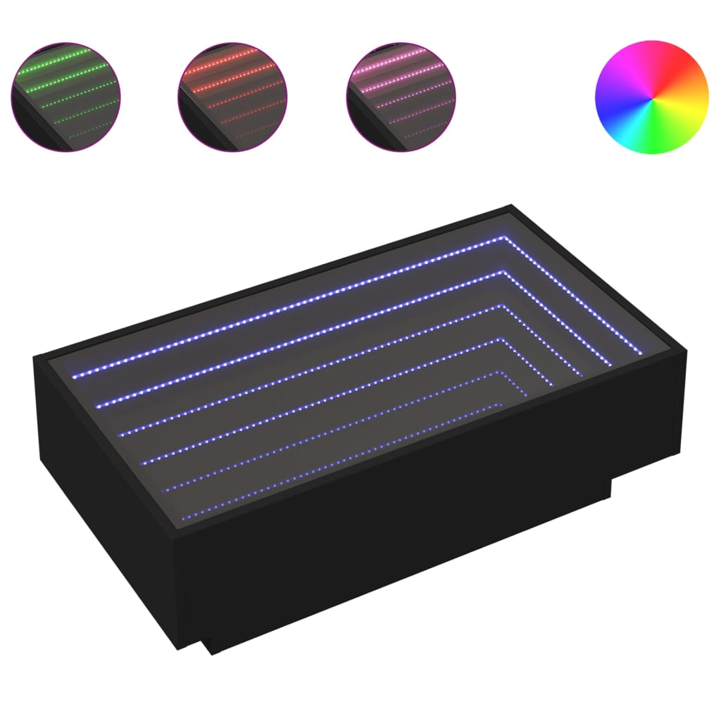 fekete szerelt fa dohányzóasztal LED-del 90 x 50 x 30 cm (847519)