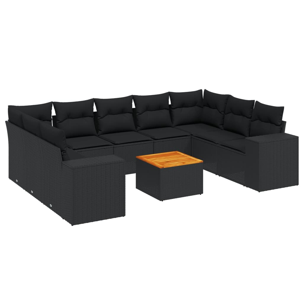 10 részes fekete polyrattan kerti ülőgarnitúra párnákkal (3225586)