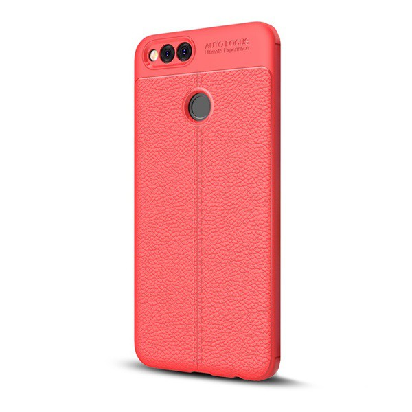 Szilikon telefonvédő (közepesen ütésálló, bőr hatású, varrás minta) PIROS [Honor 7x] (5996457768998)