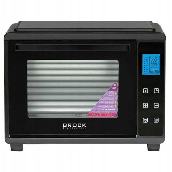Brock TO 3301 DB, 1500W, 33 L, 8 Program, Digitális, Forgónyárs, Légkeverés, Fekete, Elektromos sütő
