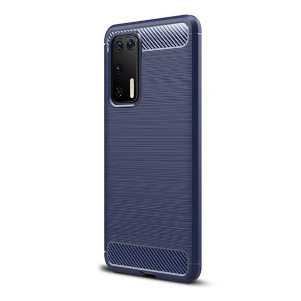 Huawei P40, Szilikon tok, közepesen ütésálló, szálcsiszolt, karbon minta, sötétkék (G93529)