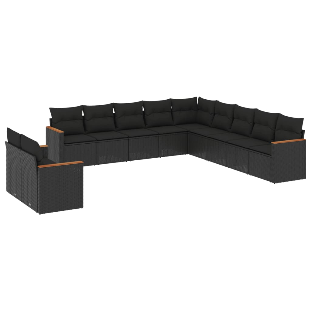11 részes fekete polyrattan kerti ülőgarnitúra párnákkal (3226125)